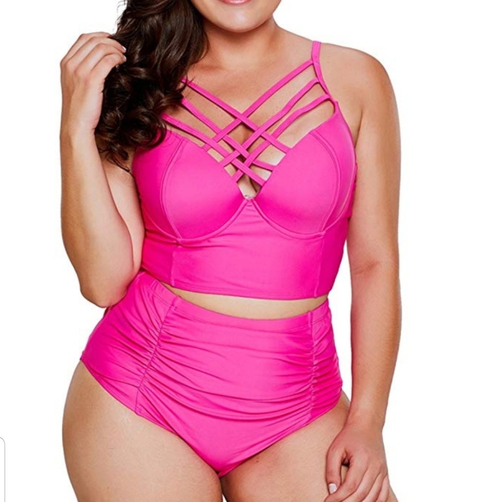 Hot pink plus size tankini 2x {18/20}